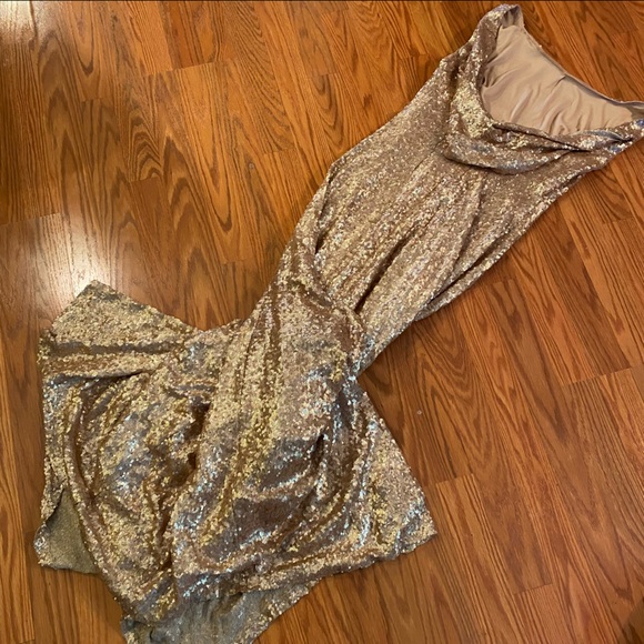 Vintage 90’s Y2K Gold Sequin Gown Homecoming Dress Cowl Backless Dress Prom - Picture 4 of 16